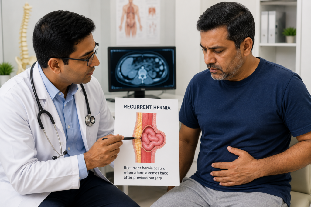 Recurrent Hernia Specialist Mumbai evaluating patient for recurrent hernia treatment